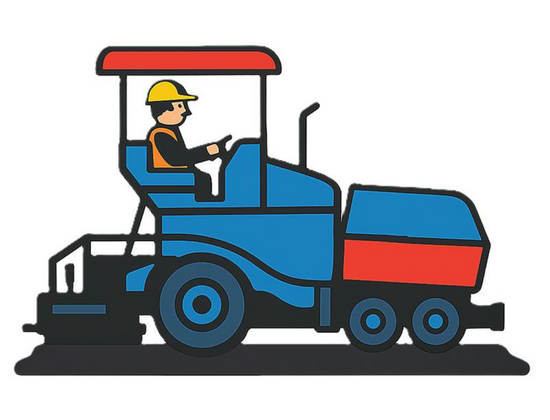 A clip art image of a man operating a paving machine