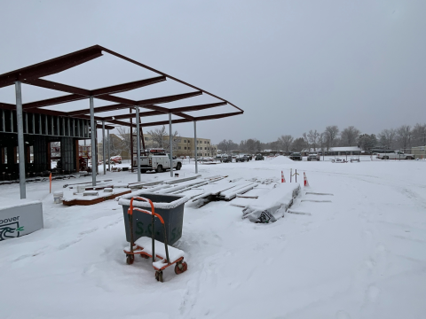 Senior Center exterior frame on a snowy day.