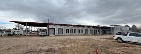 Panoramic photo of the exterior of the Senior Center. Siding is not yet placed.