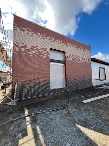 Brickwork on the exterior of one side of the Senior Center