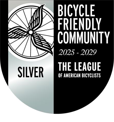 Bicycle Friendly Community 2025-2029 silver seal from the League of American Bicyclists.