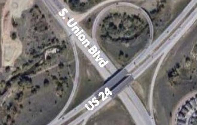 map of Union and US 24 showing construction area on the southwest of the intersection