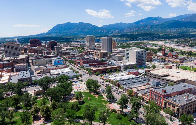 Aerial photo of downtown Colorado Springs 
