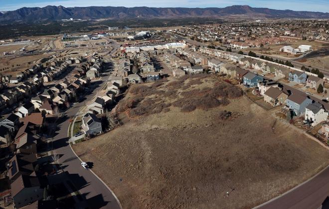 A bird's eye view of the intended space for the Grey Hawk Neighborhood Park
