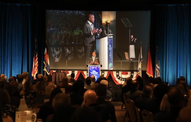 Mayor Yemi addresses the audience at the Broadmoor for his 2025 State of the City address.
