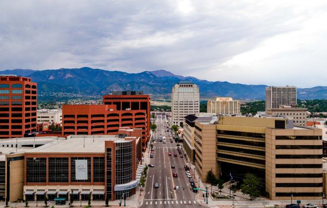 downtown Colorado Springs with Pikes Peak 