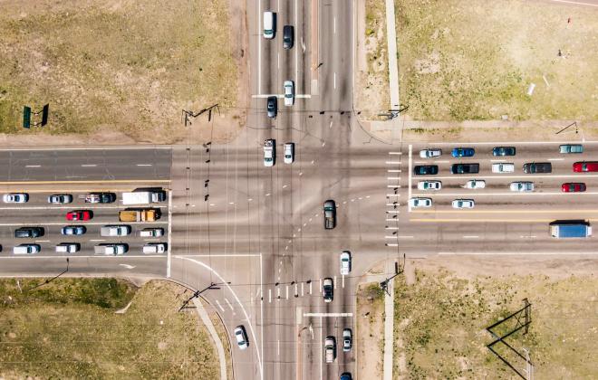 Aerial photo of Academy Boulevard intersection